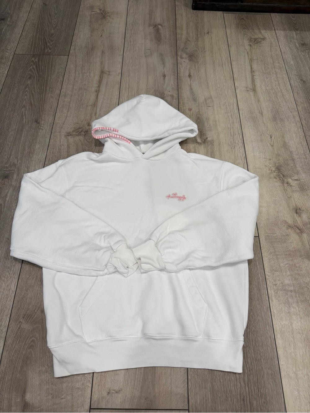Madhappy White Hoodie with Pink Accent